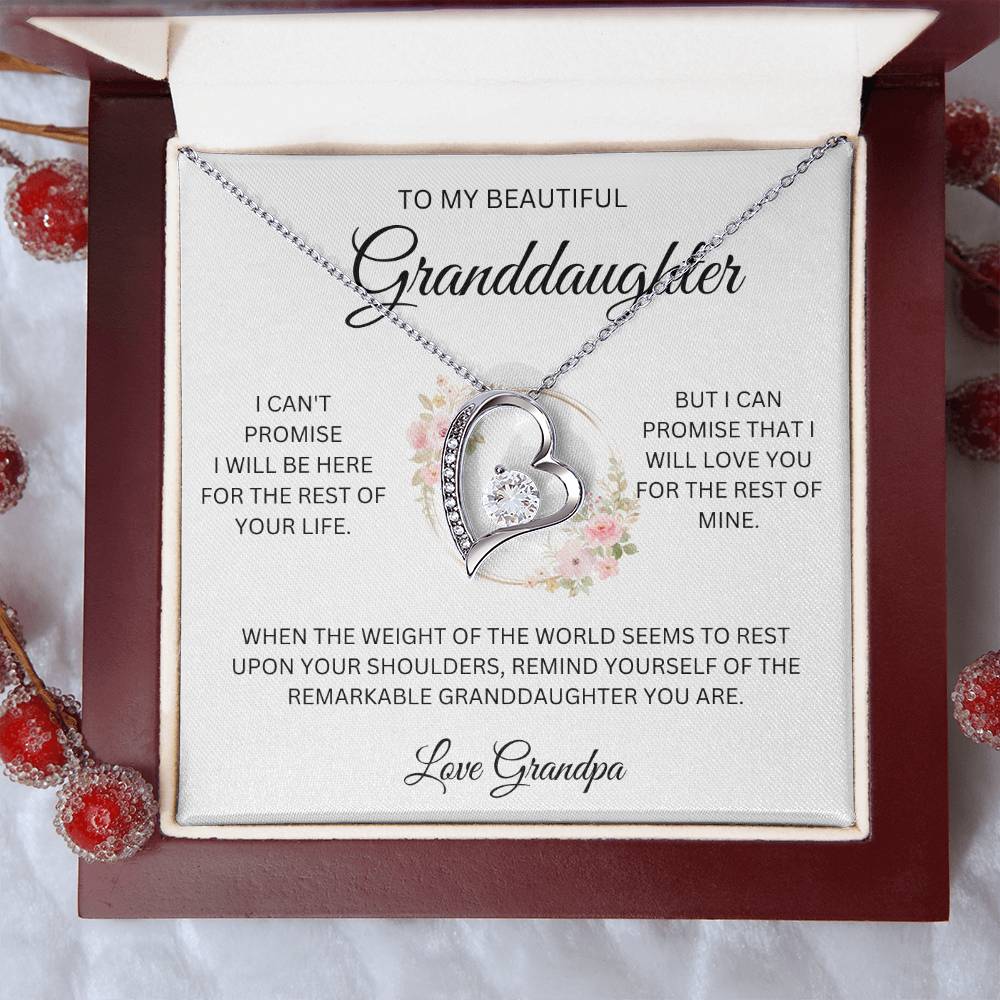 To My Granddaughter ~ Grandpa's Promise ~ Forever Love Heart Necklace