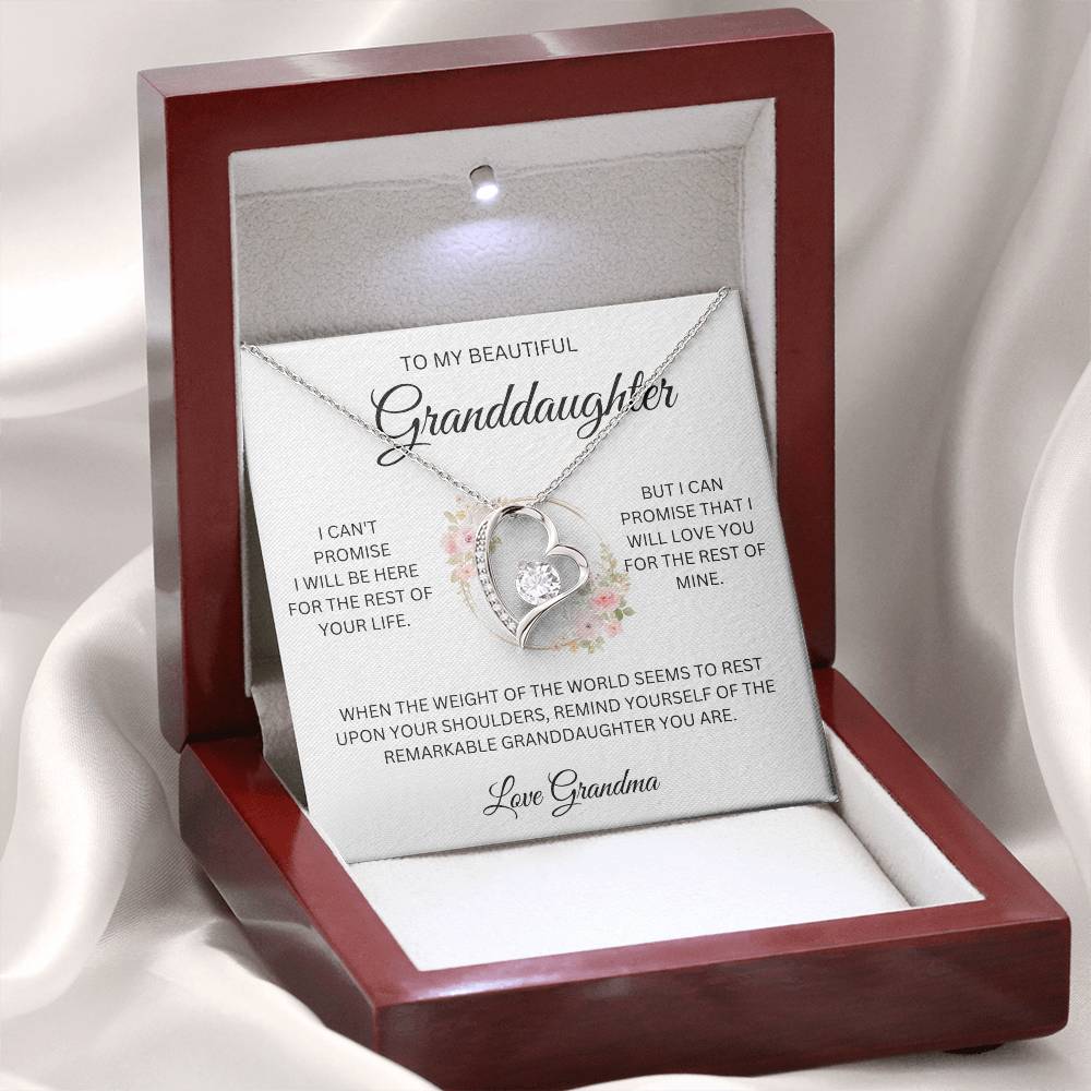 To My Granddaughter ~ Grandma's Promise ~ Forever Love Heart Necklace