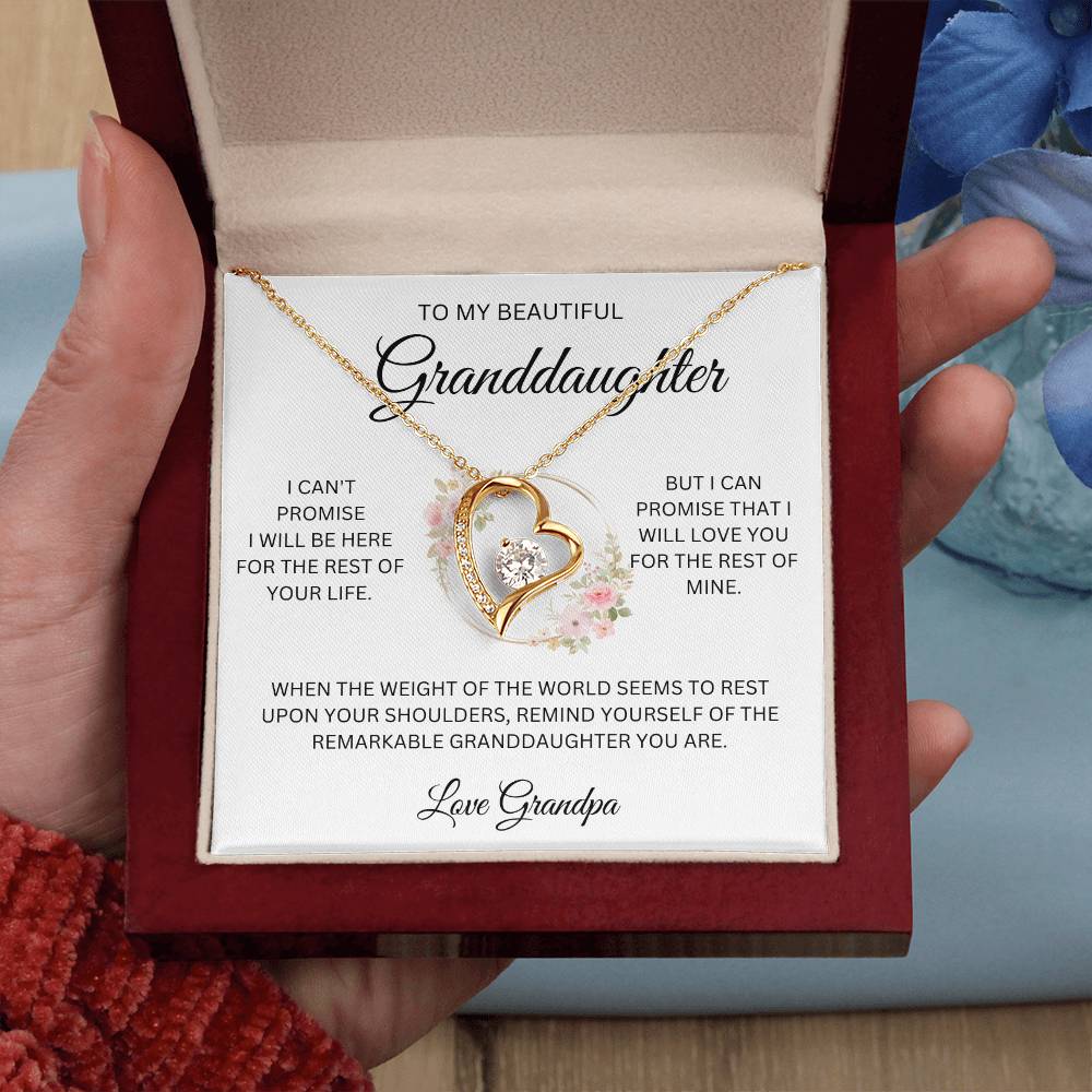 To My Granddaughter ~ Grandpa's Promise ~ Forever Love Heart Necklace