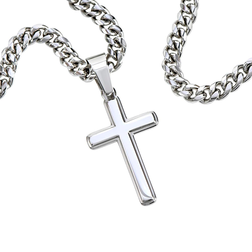 "To My Amazing Husband" ~ You Are My Life ~Cuban Chain with Artisan Cross Necklace