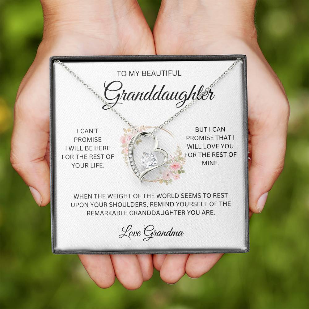 To My Granddaughter ~ Grandma's Promise ~ Forever Love Heart Necklace