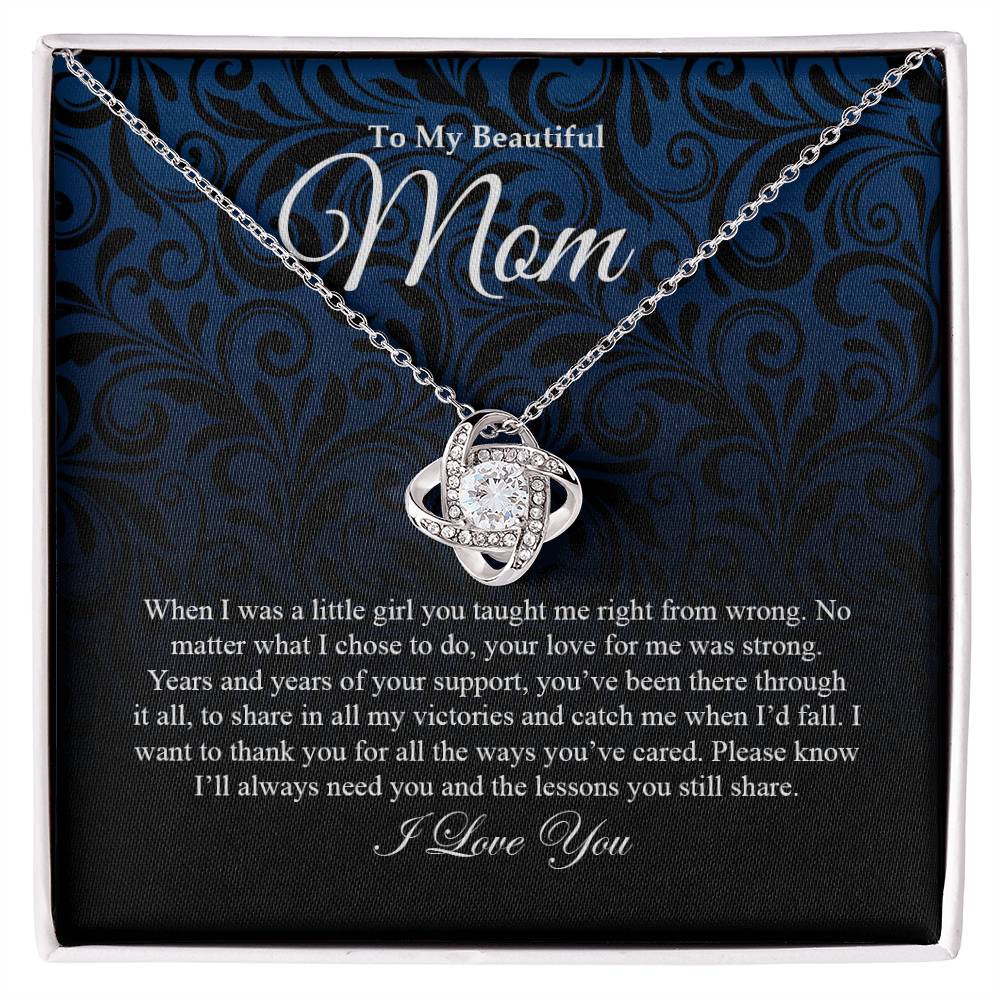 "To My Beautiful Mom" ~ I Love You ~ Love Knot Necklace