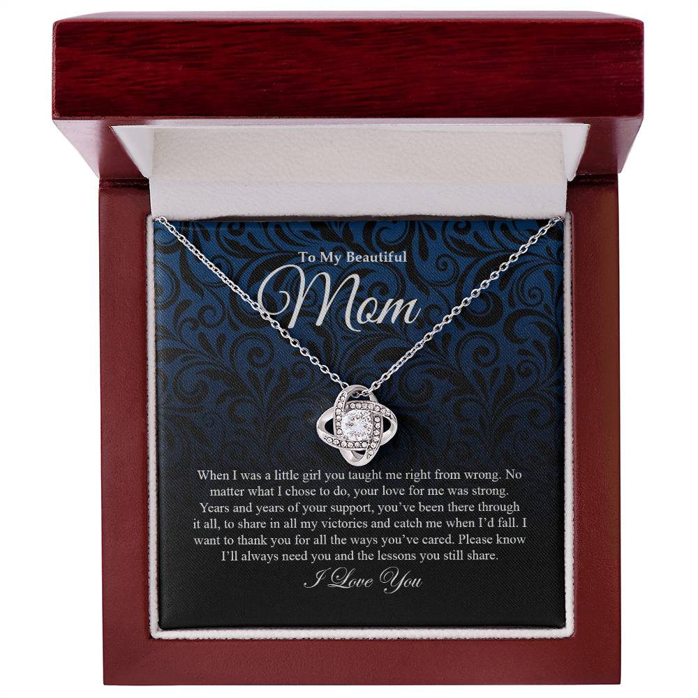 "To My Beautiful Mom" ~ I Love You ~ Love Knot Necklace