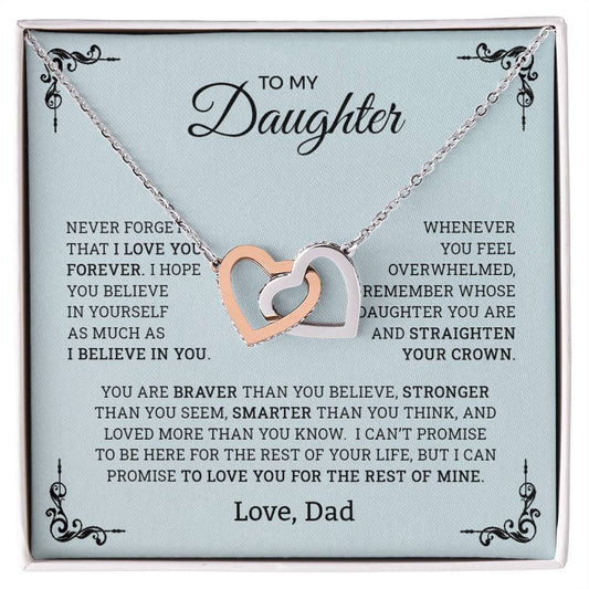 To My Daughter ~ Never Forget That I Love You ~ Interlocking Hearts Necklace