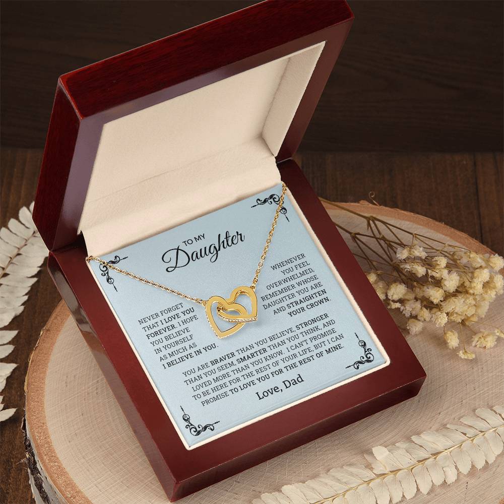To My Daughter ~ Never Forget That I Love You ~ Interlocking Hearts Necklace